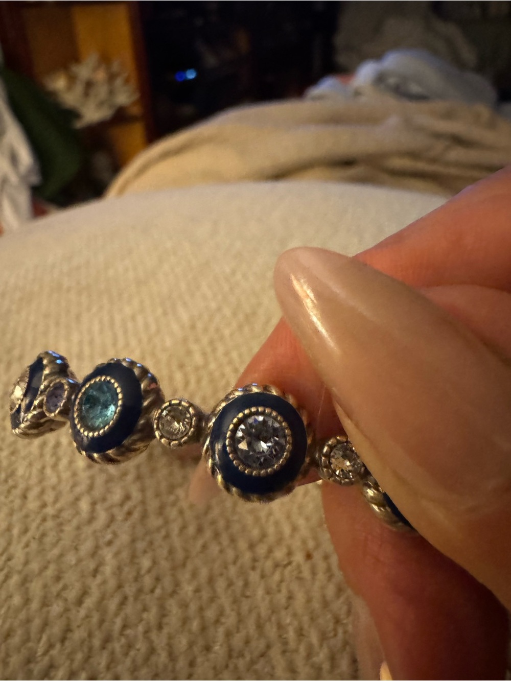 Silver-Tone Blue & Teal Crystal Circle Stretch Bracelet - Picture 4 of 8